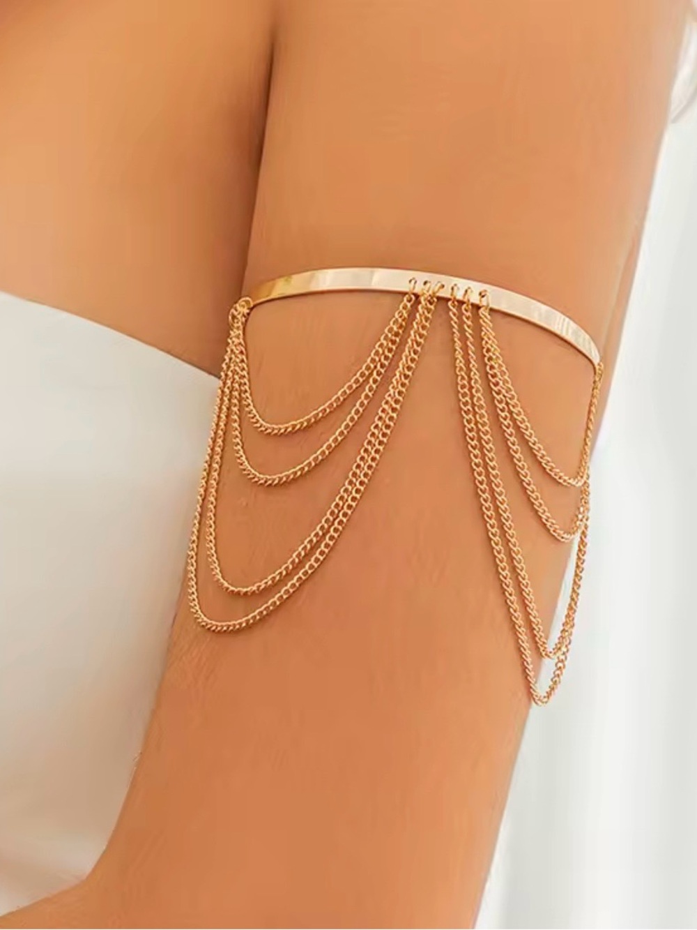 Gold Silver Arm Chain Cuff with Draped Chains - Picture 2 of 4